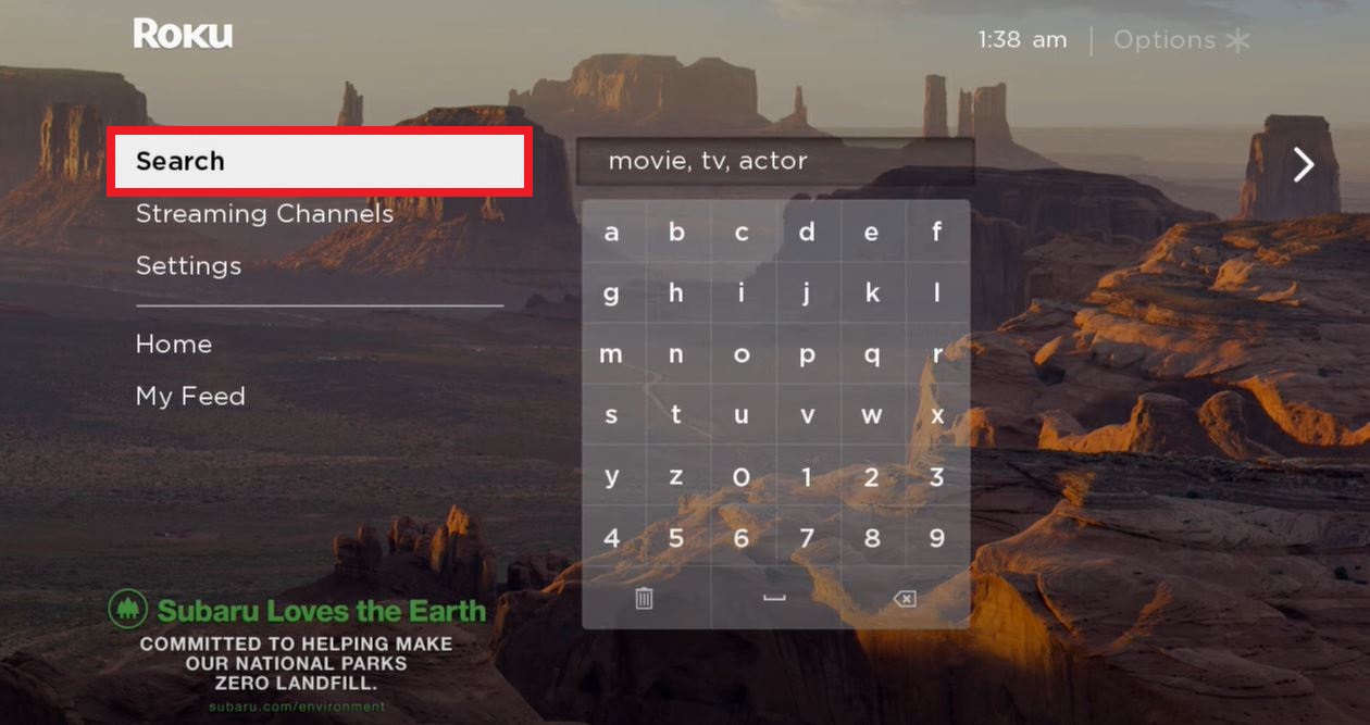 Search option on Roku