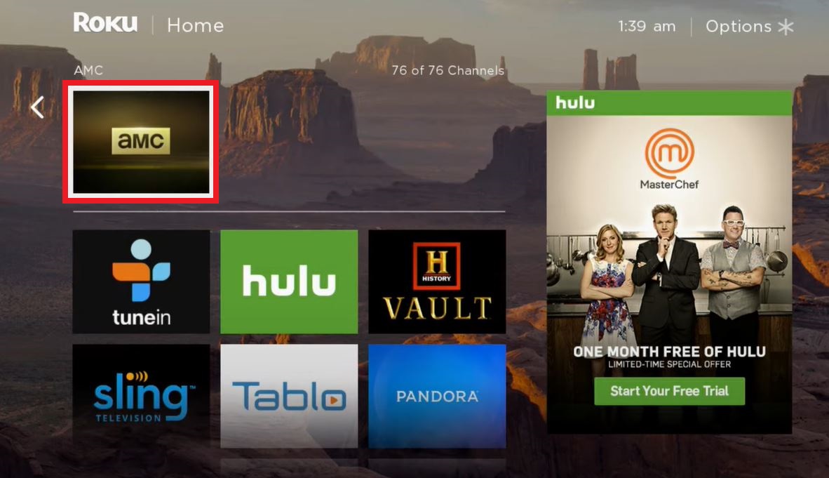 Select AMC on Roku Home Screen