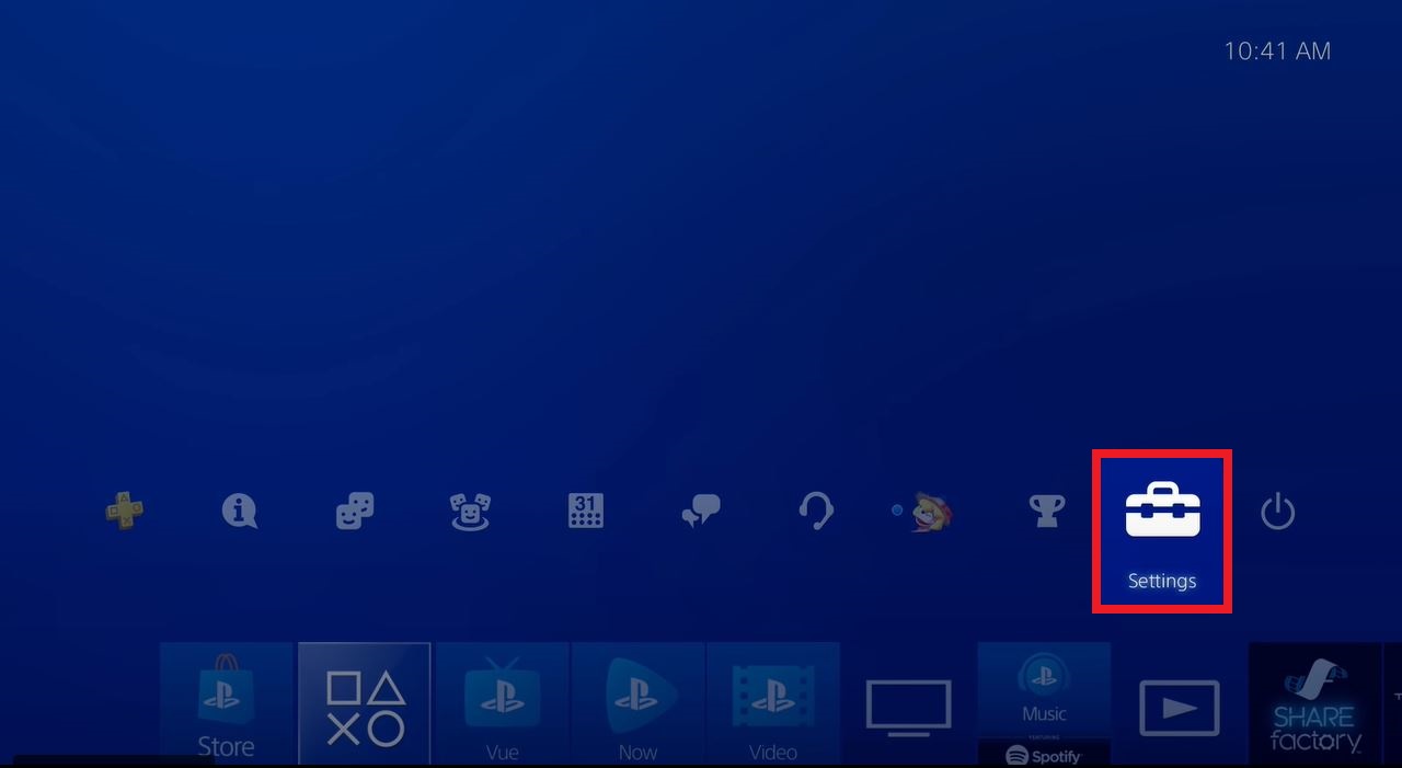 Select the Settings Icon on PS4