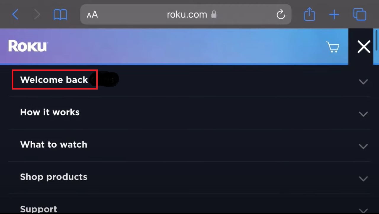 Select the Welcome Back option