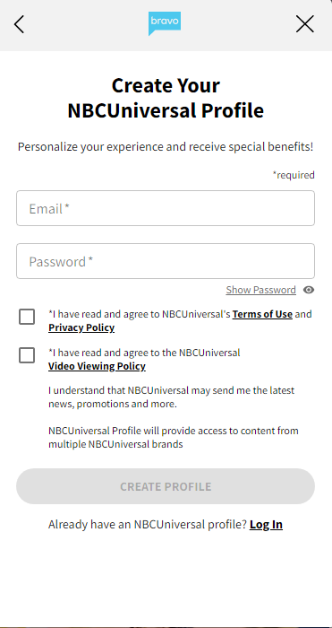 Sign up for Bravo TV App 