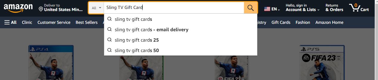 Sling TV Gift Card on Amazon Store