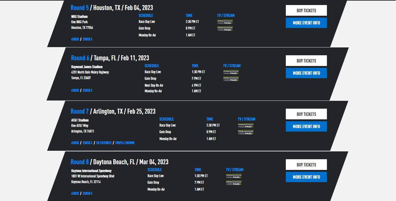 Supercross Racing Schedule