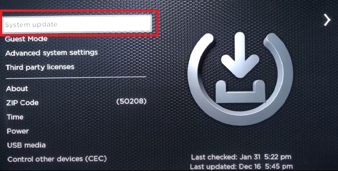 System Update on Roku