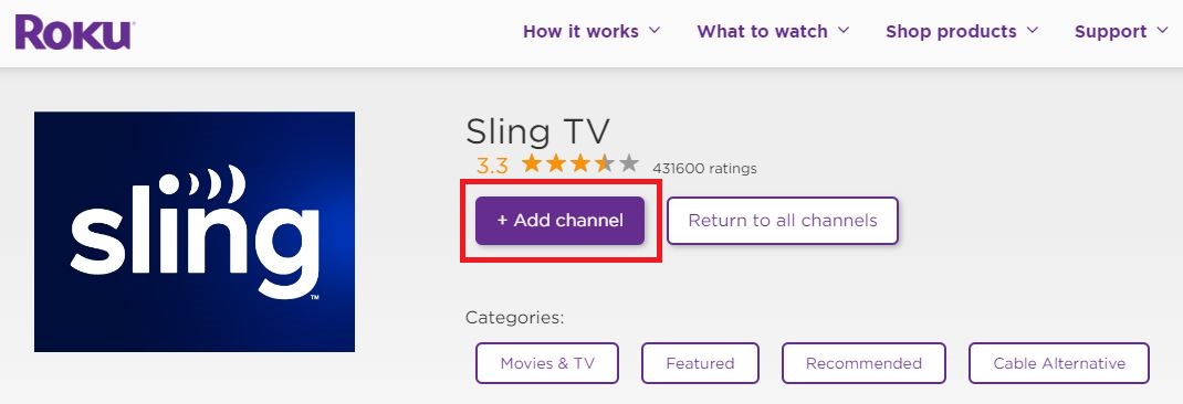 Tap on Add Channel to get Sling TV on Roku