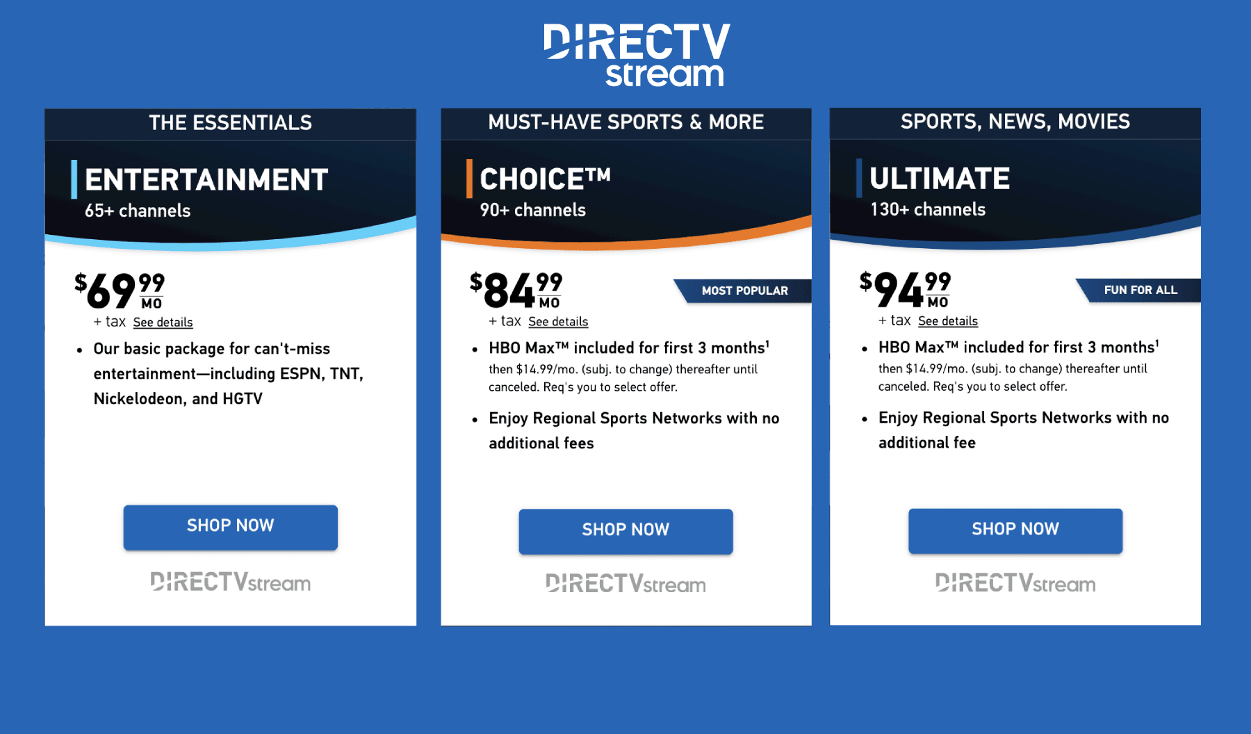 directv stream packages