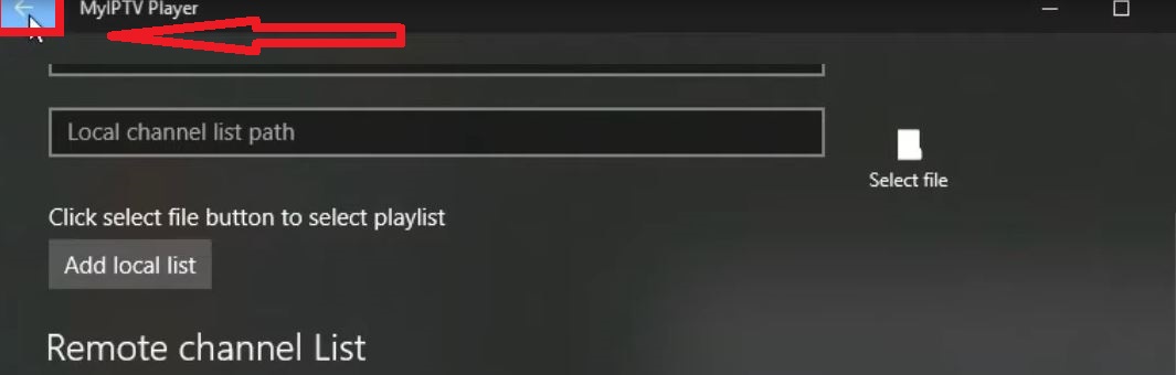 Back Button Left Arrow on MyIPTV Player