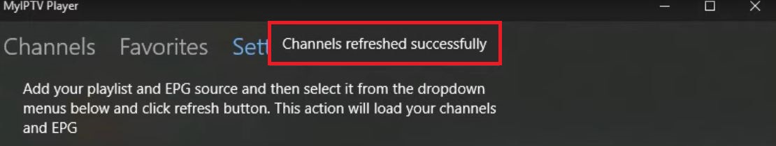 Channels Refreshed Successfully on MyIPTV Player