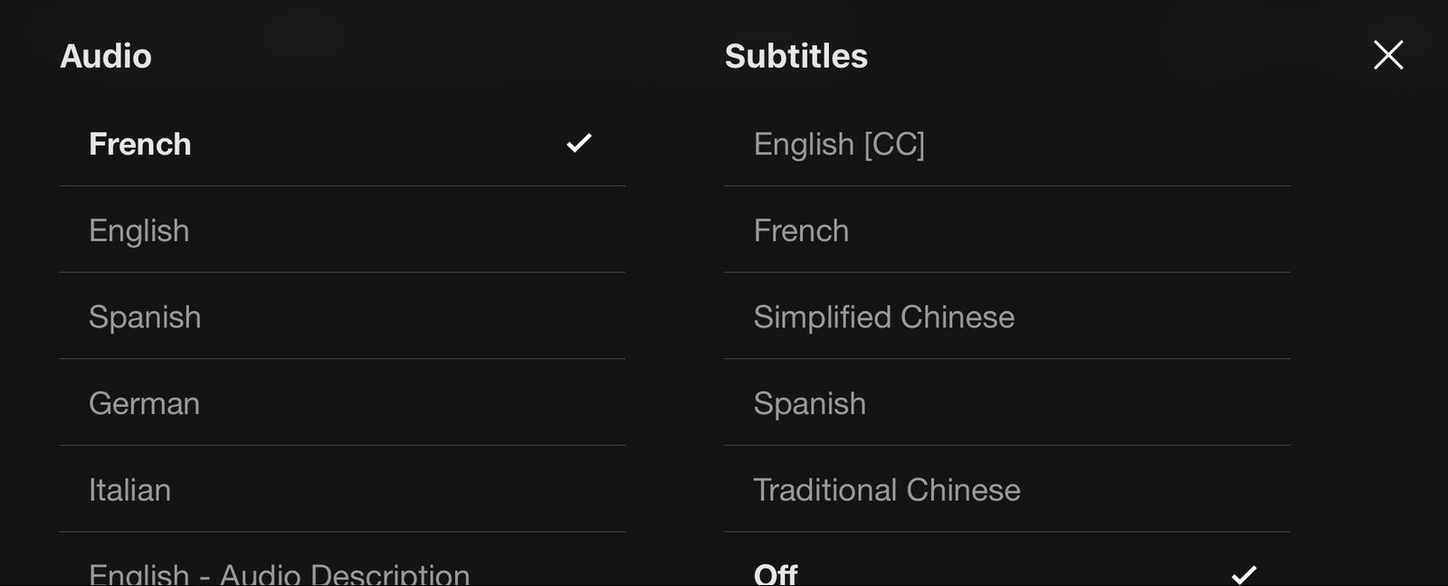Choose Language on Subtitle