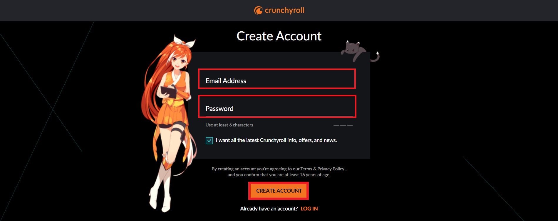 Create Account with Crunchyroll