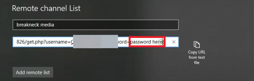 Enter Password on Channel List URL in MyIPTV Player