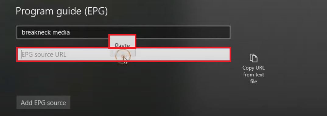 Paste EPG Source URL on MyIPTV Player