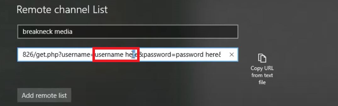 Username on Channel URL in MyIPTV Player