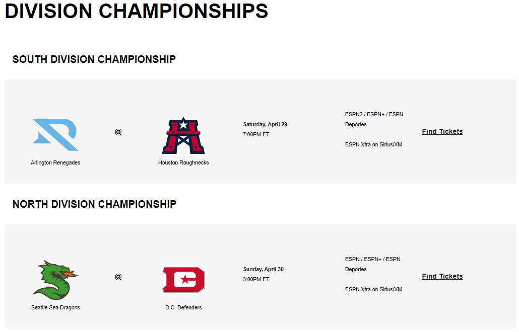 XFL Divisional Championships