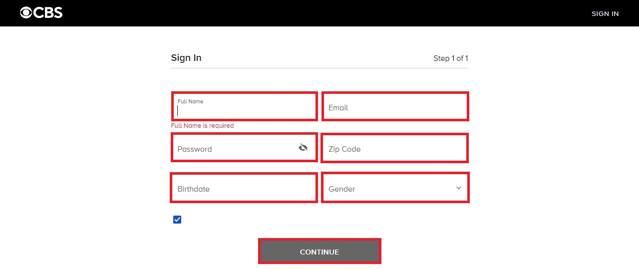 Create Account with CBS
