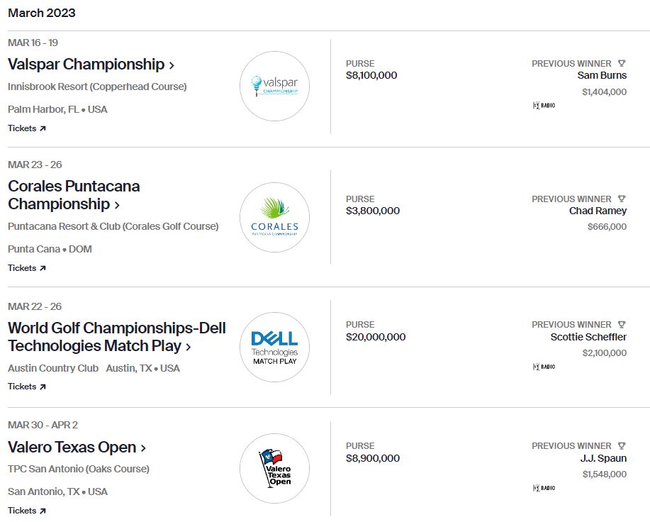 PGA Tour Schedule March