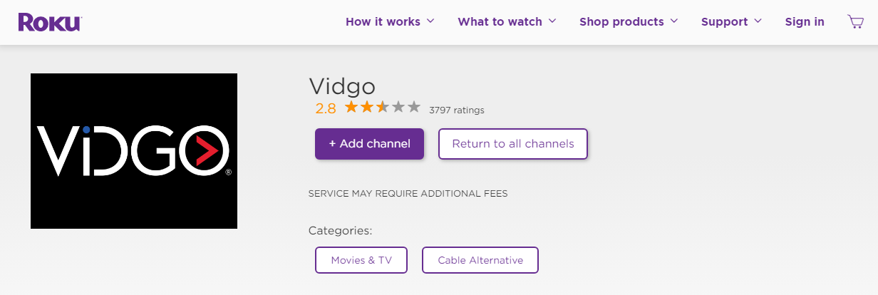 Add Vidgo on Roku