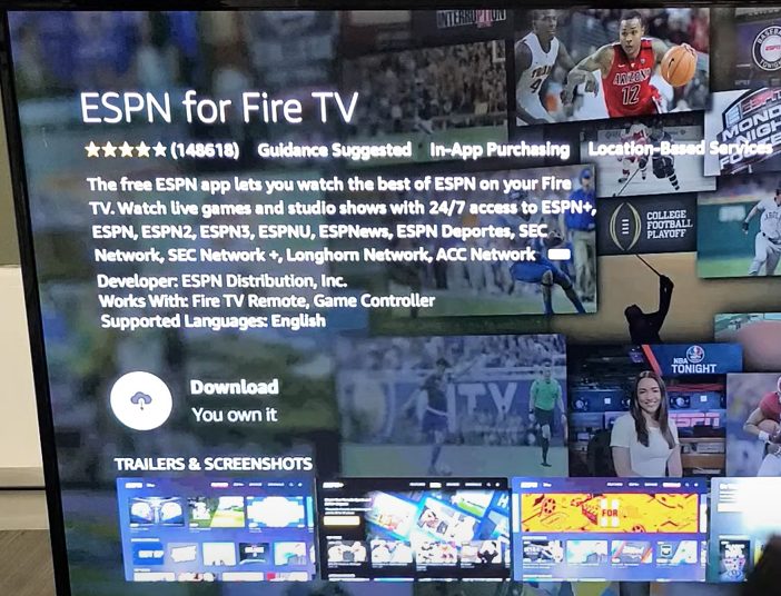 Click install button for ESPN