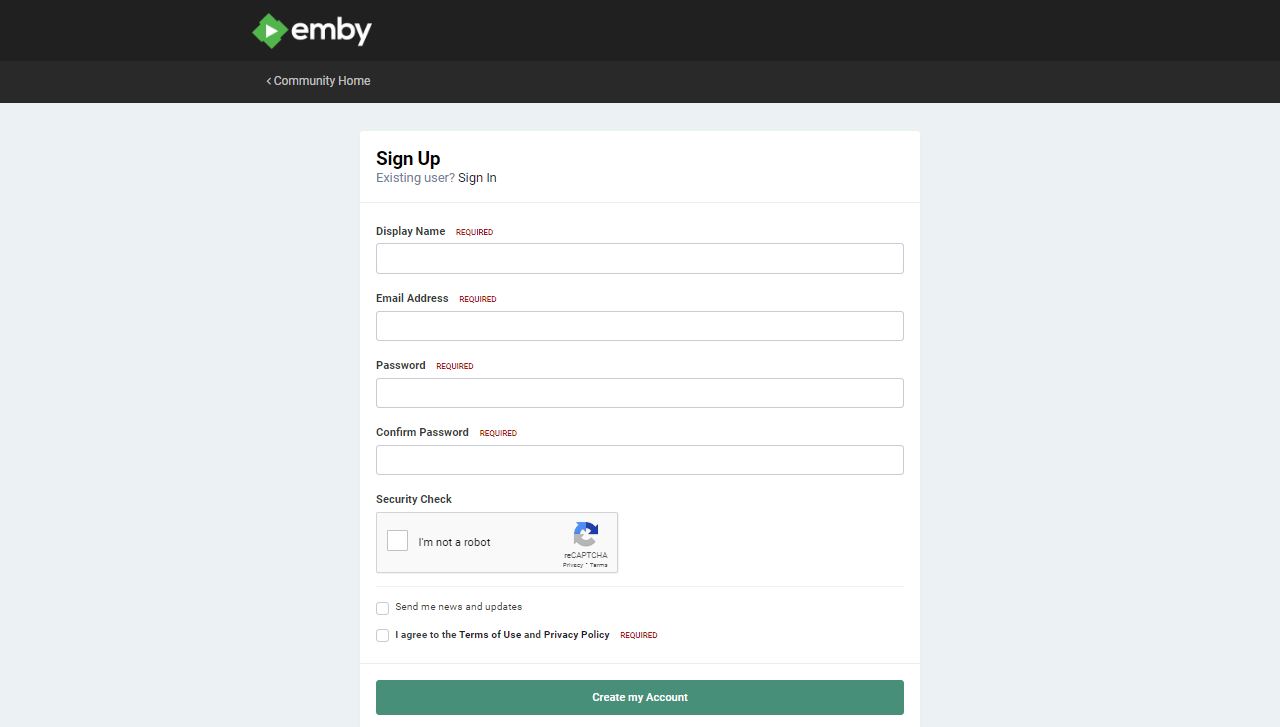 Create an Account on Emby