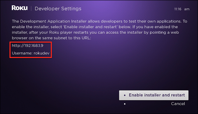 Developer Options on Roku