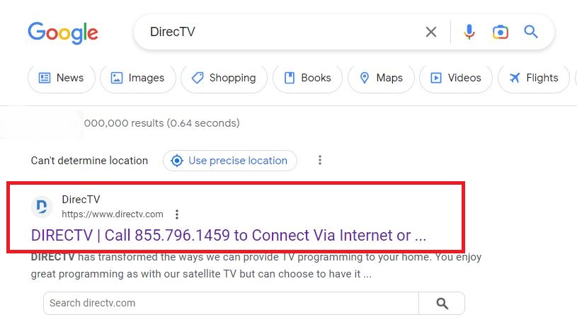 DirecTV Official Site on Browser