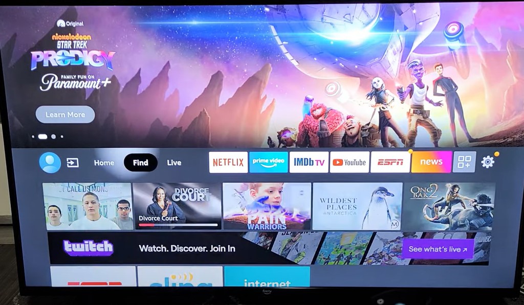 ESPN on Firestick Home page