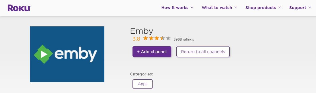 Emby on Roku Channel Store