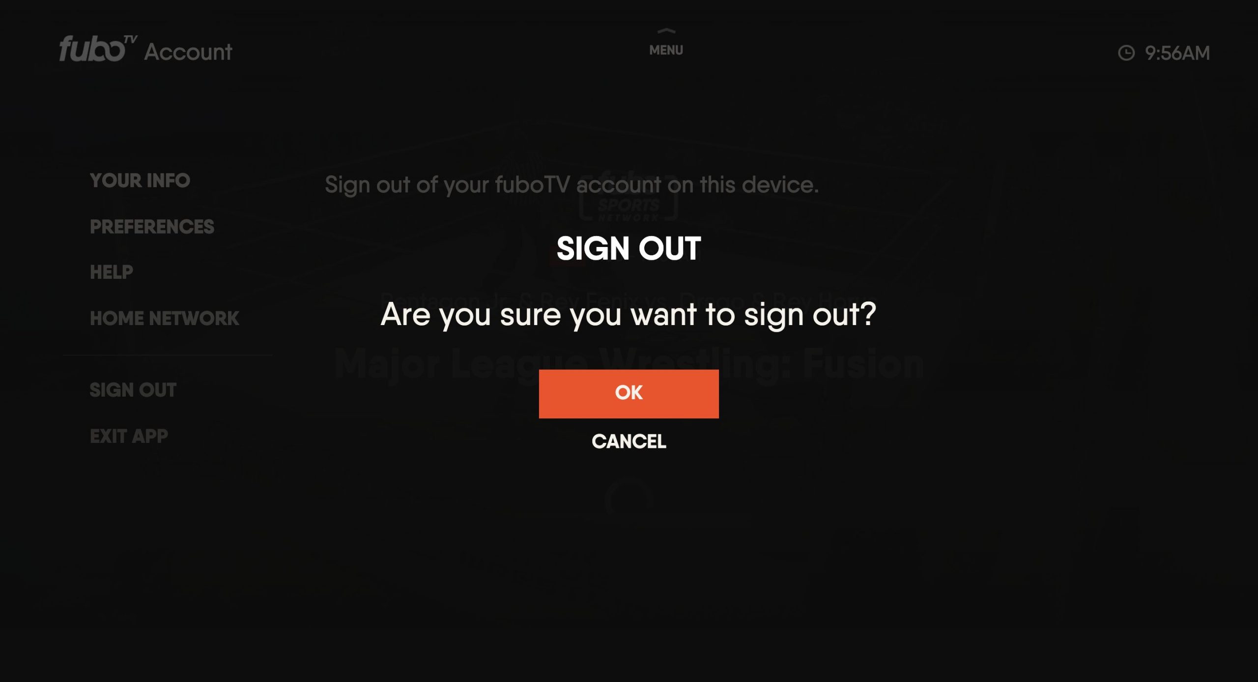 OK Sign Out on Fubo TV