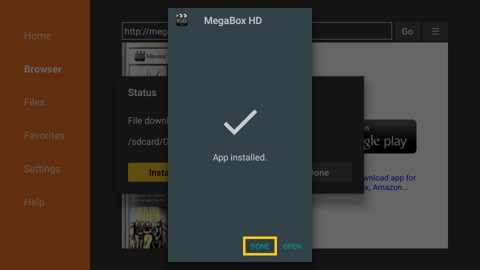 Install Megabox Via Downloader 