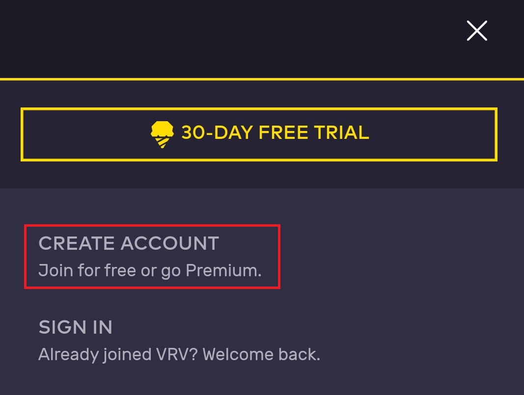 Create Account on VRV