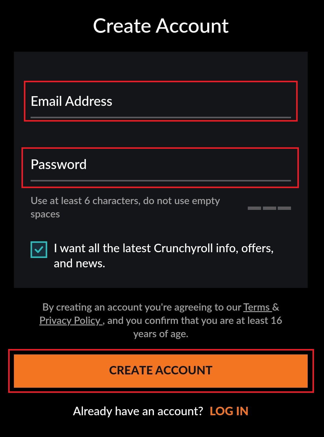 Create Account with VRV