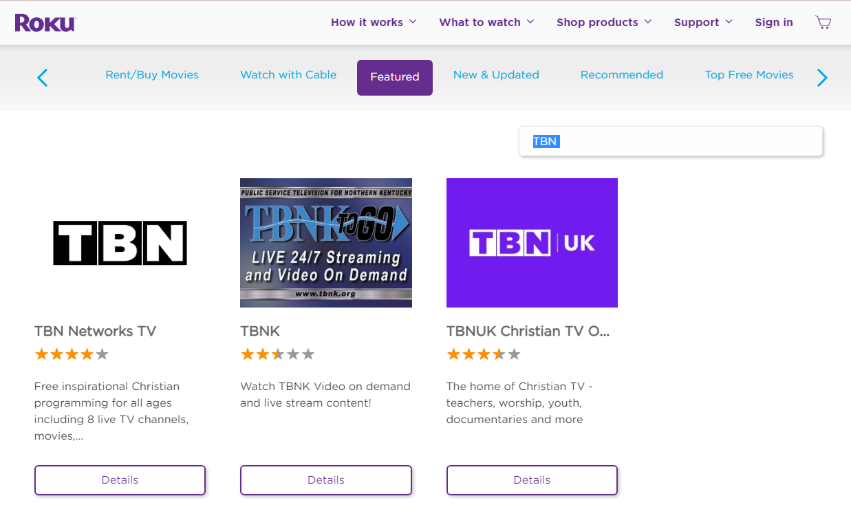 TBN on Roku Via Website 