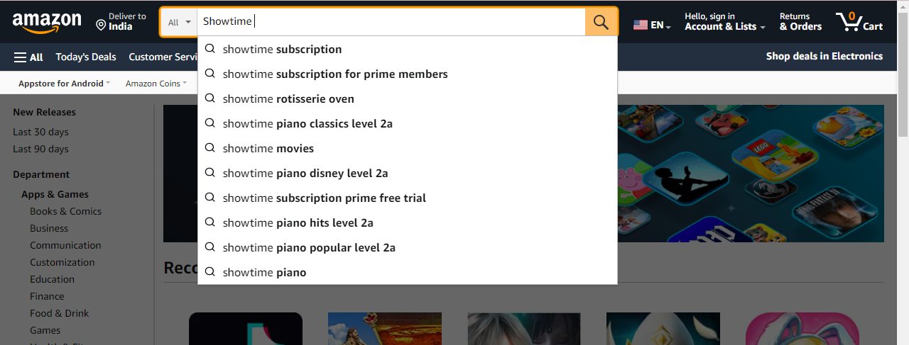 Showtime Via Amazon Website