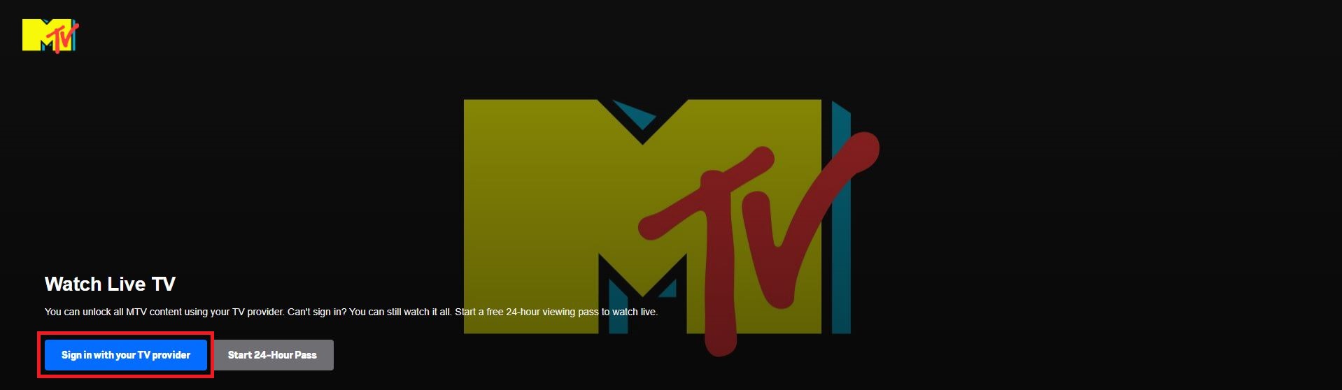 Sign In with TV Provider on MTV