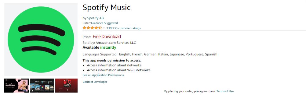Spotify on Amazon App Store