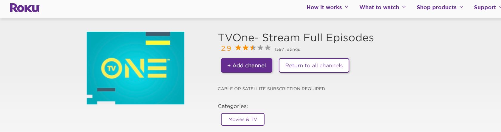 TV One on Roku Channel Store