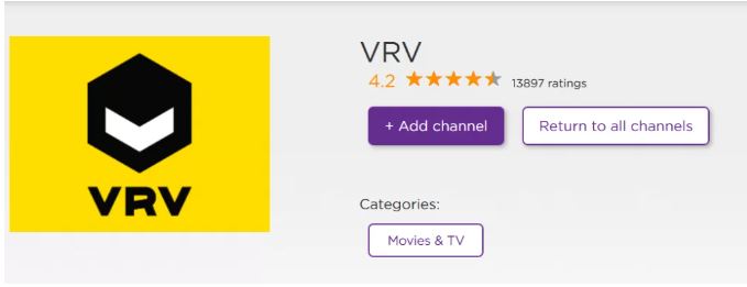 VRV on Roku Channel Store
