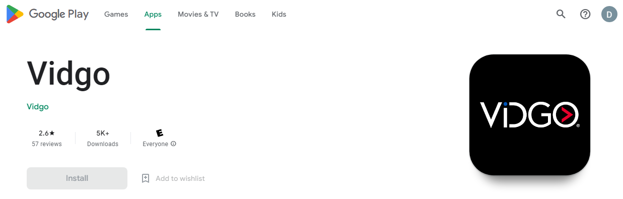 Vidgo on Google Play Store