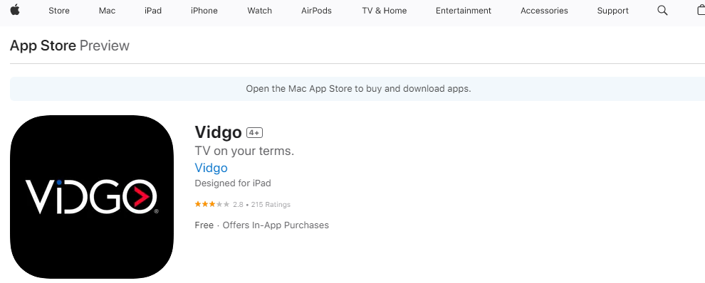 Vidgo on iOS Devices