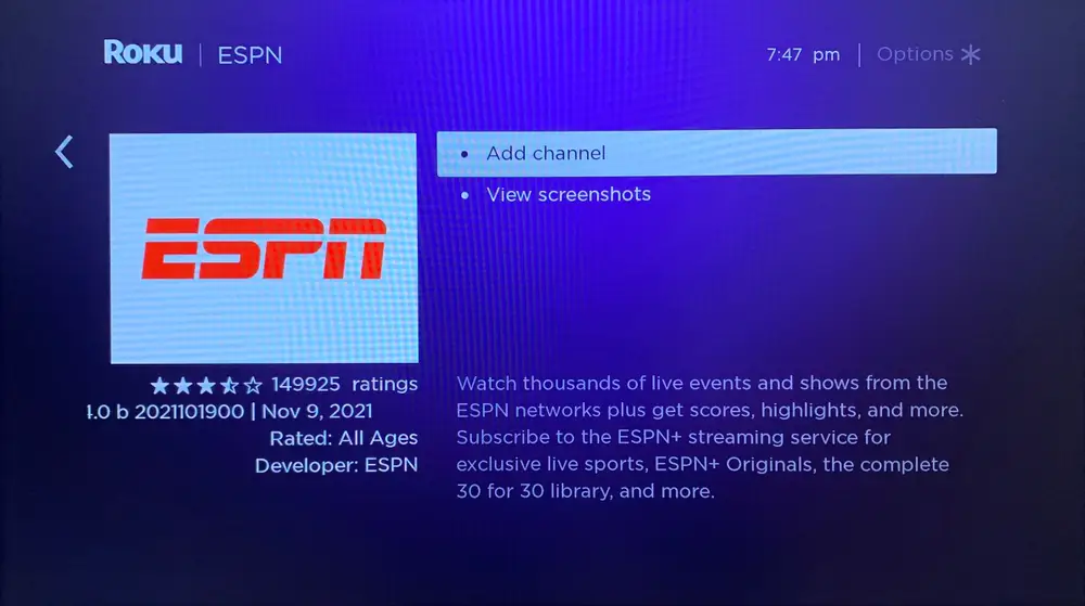 ESPN on Roku 