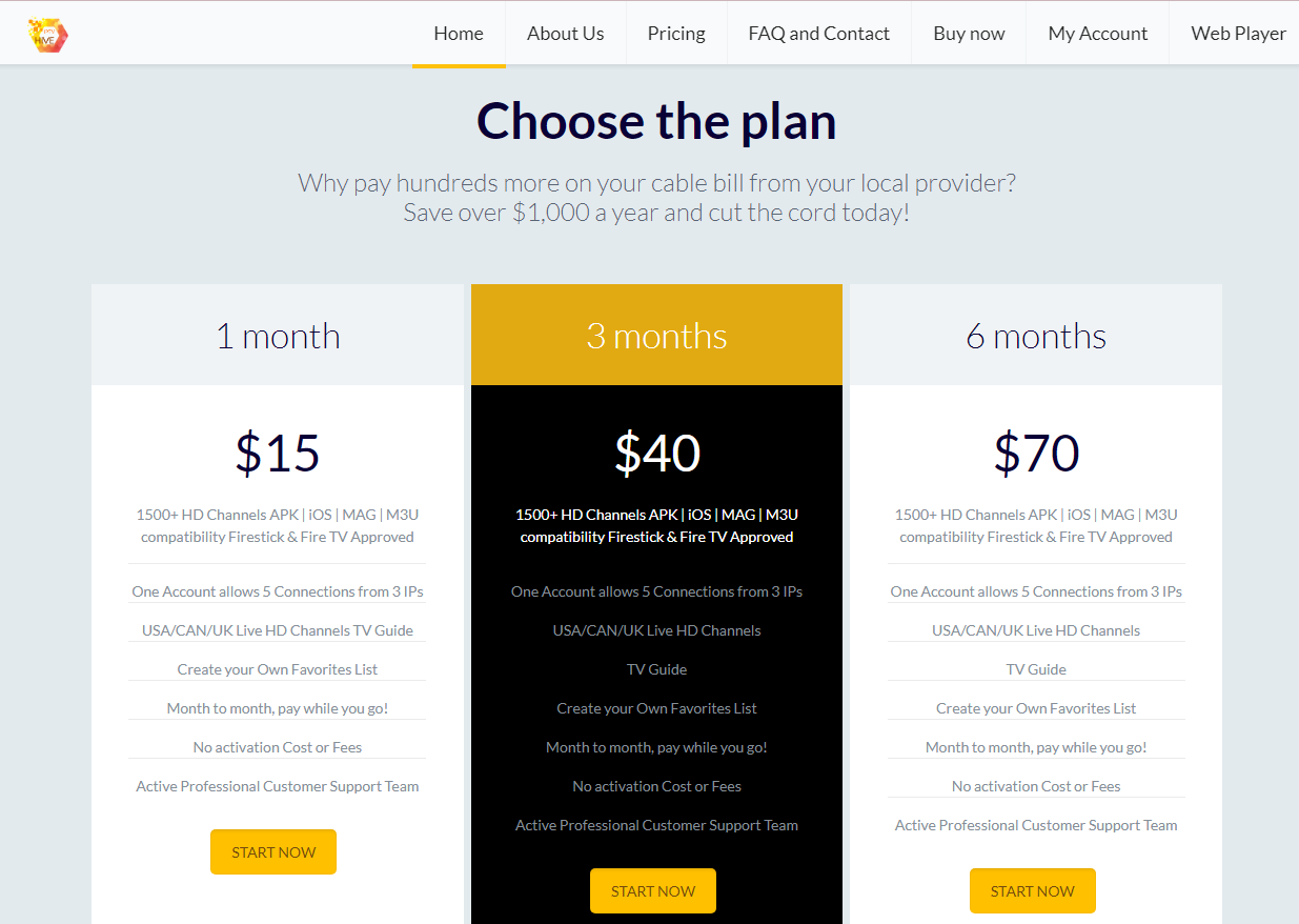 Hive IPTV Subscription Plan