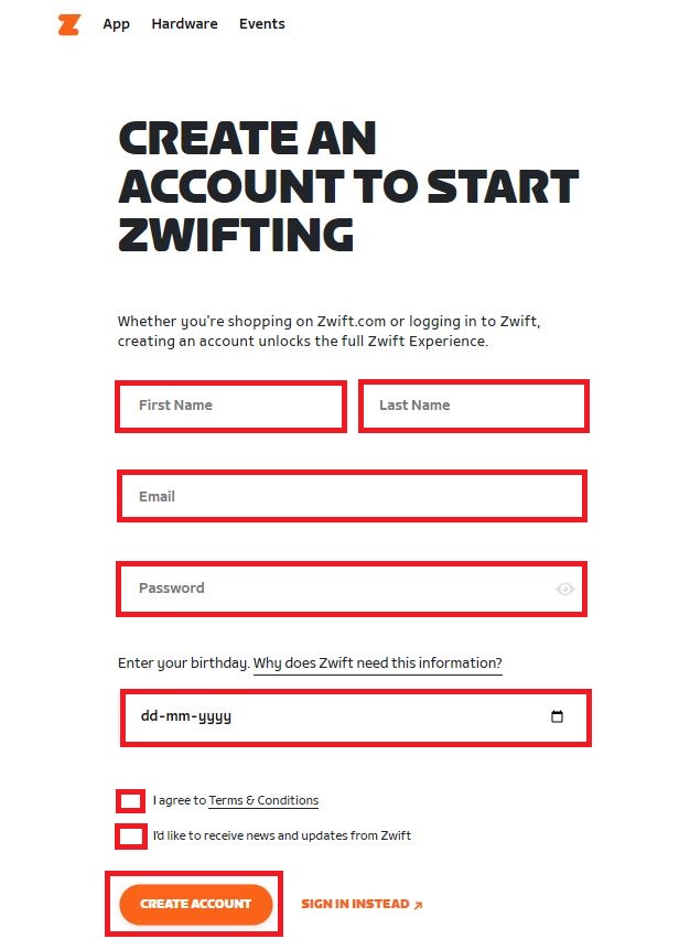 Create Account with Zwift