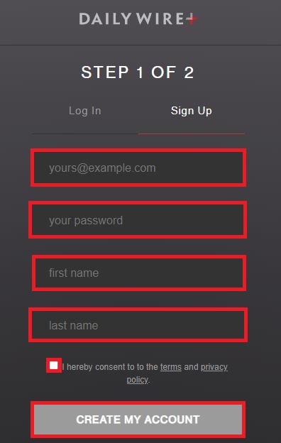 Create account on Daily Wire