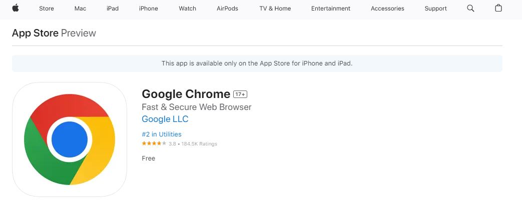 Google Chrome on Apple App Store