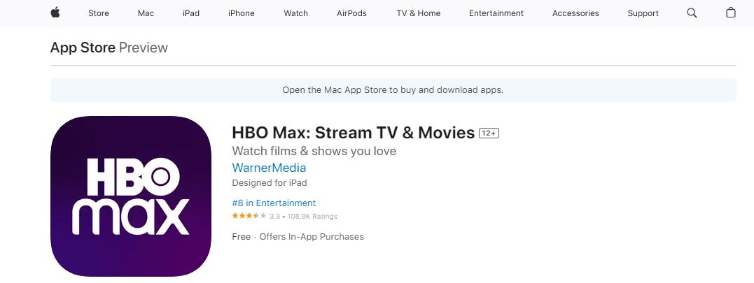HBO Max on Apple App Store