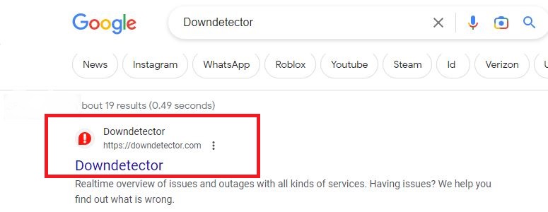 Official Downdetector on Browser