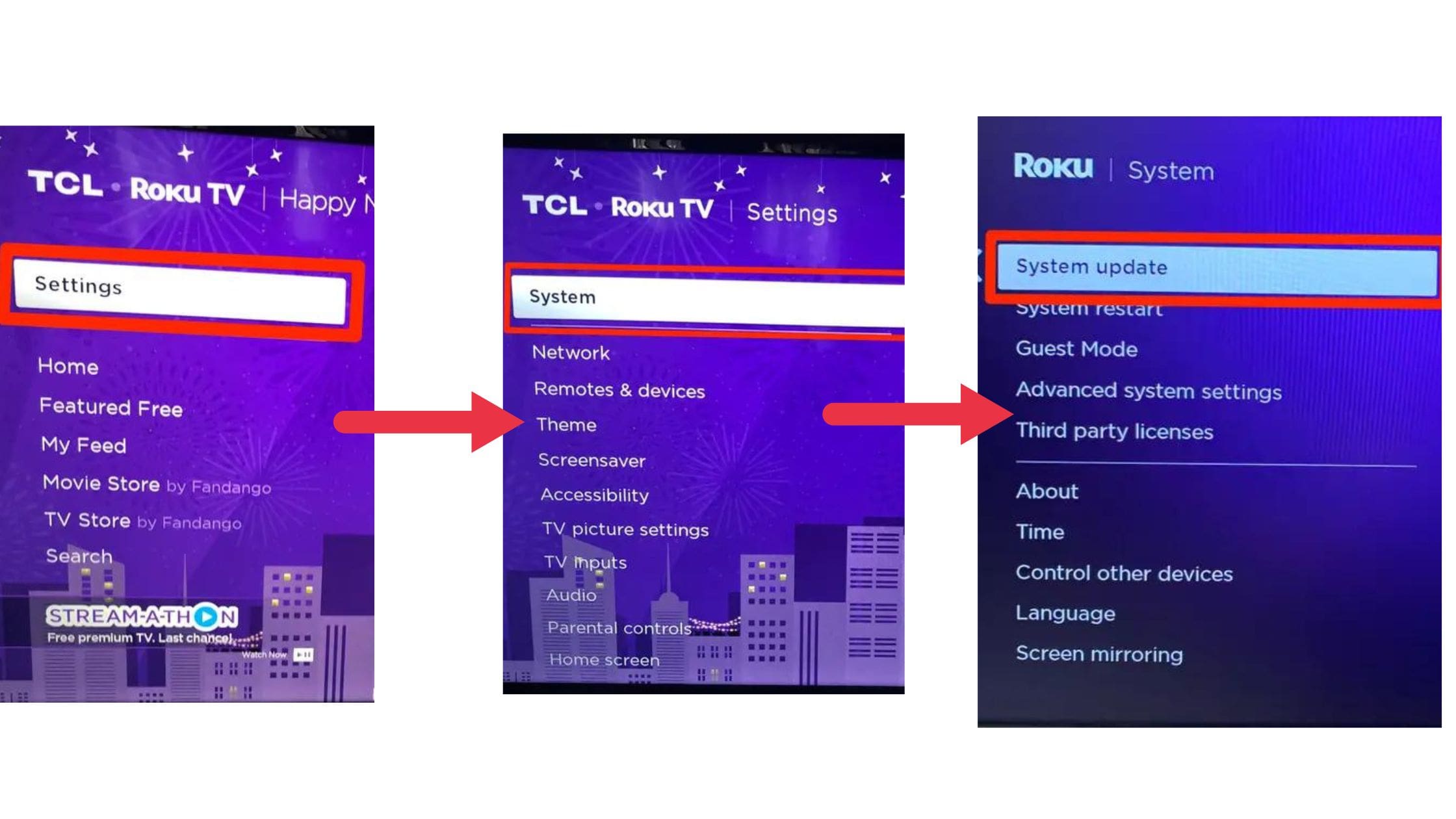 Setting and System update on Roku