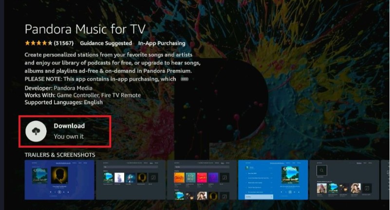 pandora download on Firestick