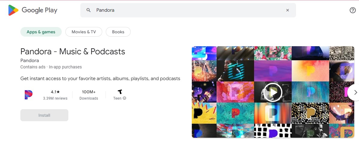 pandora in Google Play Store