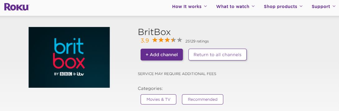 Britbox on Roku Channel Store